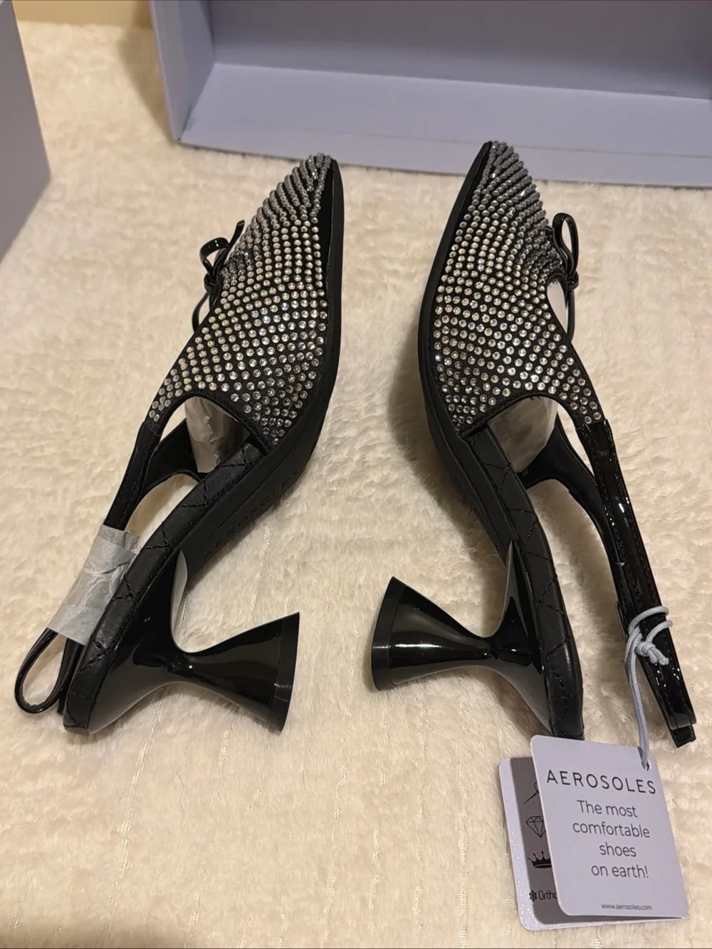 AEROSOLES Black Crystal-Studded Pointed Janice Pumps Nwt